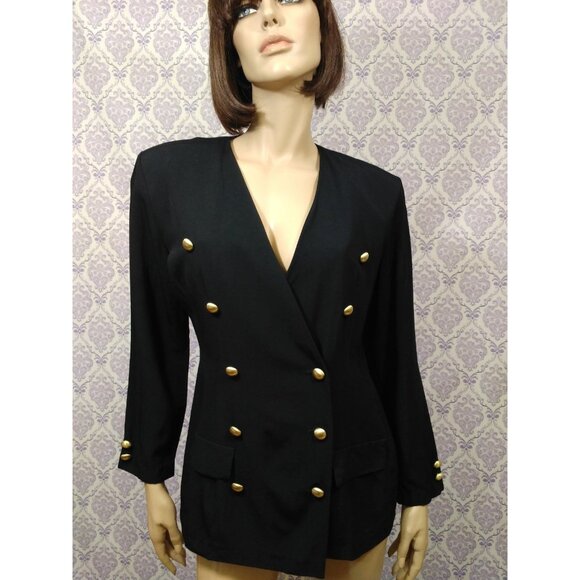Vtg 80s 90s All That Jazz Blazer Size S Black Double Breasted Gold Buttons - Picture 1 of 11